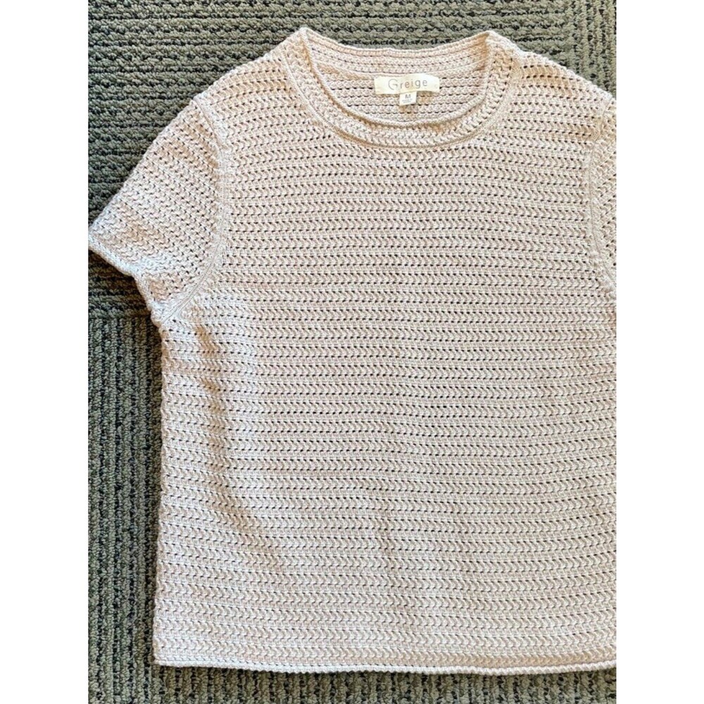 Greige Light Beige Short-Sleeve Crewneck Sweater – Size Medium